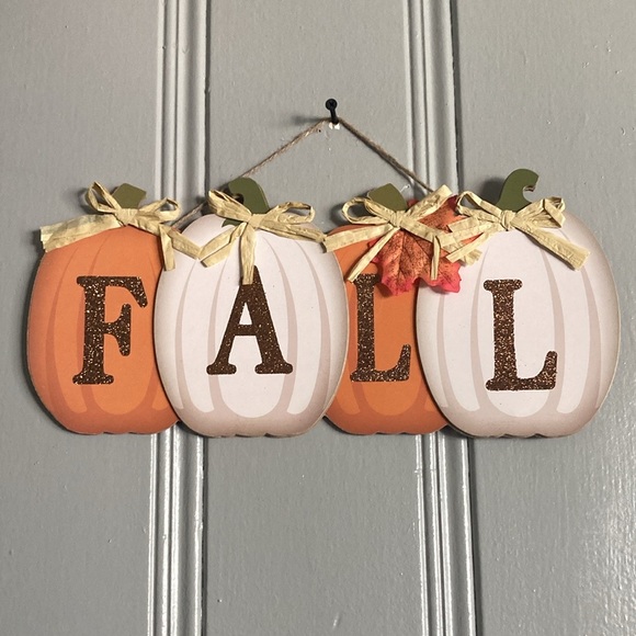 NWT- Beautiful Brown Glittered FALL Orange & White Pumpkins Decoration Sign 🍁 - Picture 9 of 17